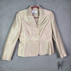 Le Suit petite champagne floral embroidered blazer 4P